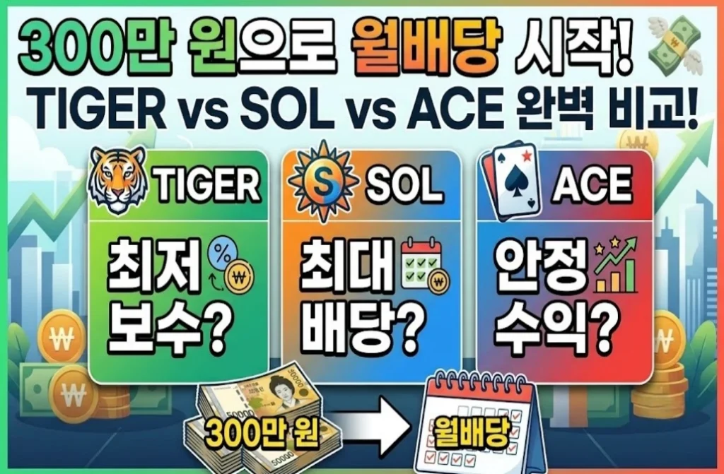 300만 원으로 월배당 만들기 — TIGER·SOL·ACE 미국배당다우존스 완전 비교