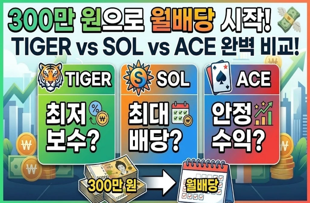 300만 원으로 월배당 만들기 — TIGER·SOL·ACE 미국배당다우존스 완전 비교