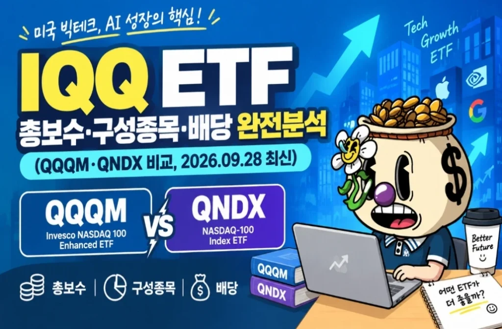 IQQ ETF 총보수·구성종목·배당 완전분석 (QQQM·QNDX 비교, 2026.09.28 최신) IQQ ETF 총보수·구성종목·배당 완전분석 (QQQM·QNDX 비교, 2026.09.28 최신)