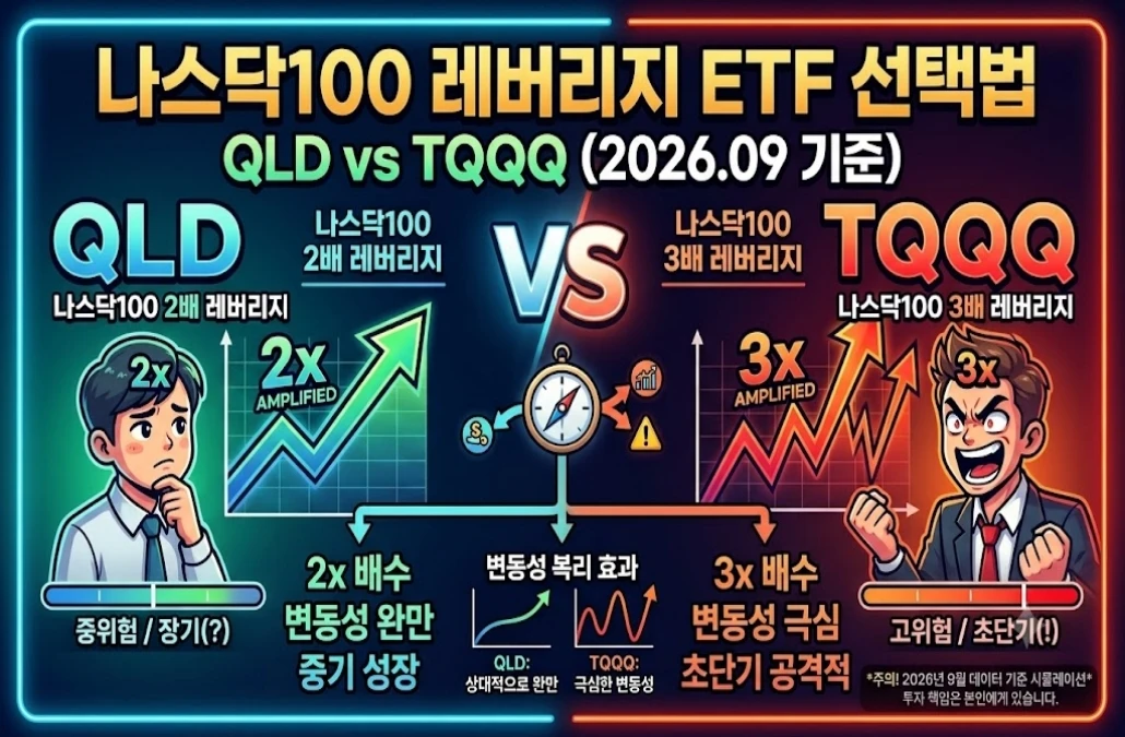 QLD vs TQQQ 완벽 비교 (2026.09 기준) — 나스닥100 레버리지 ETF 선택법