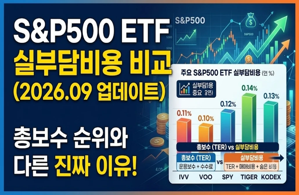 S&P500 ETF 실부담비용 비교(2026.09 업데이트), 총보수 순위와 다른 이유