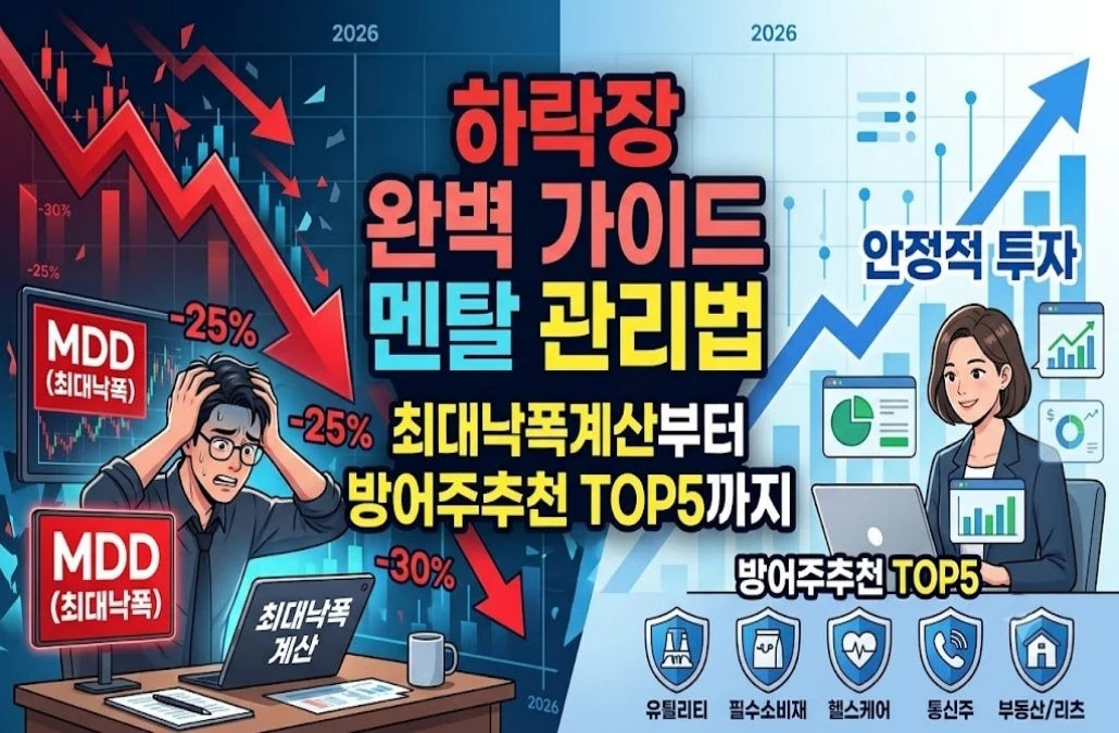 주식 하락장 멘탈 관리법 2026 – 최대낙폭계산부터 방어주추천 TOP5까지