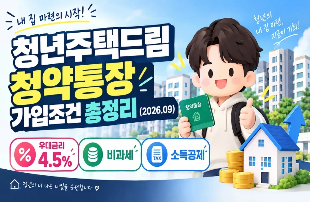 청년주택드림청약통장 가입조건 총정리 (2026.09) — 우대금리 4.5%·비과세·소득공제