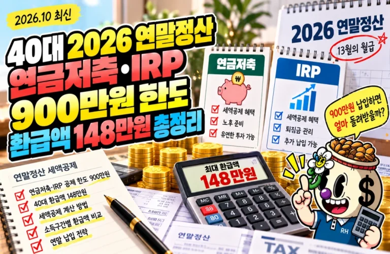 40대 2026 연말정산 연금저축 IRP 900만 원 한도, 환급액 148만 원 총정리