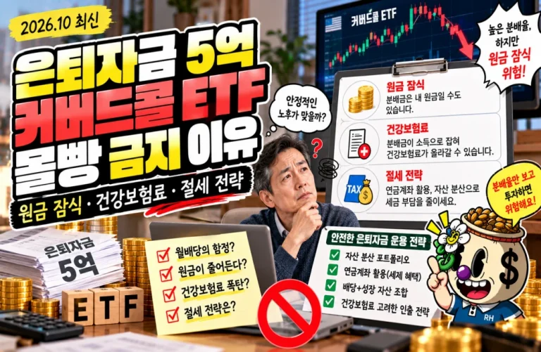 은퇴자금 5억 커버드콜 ETF 몰빵 금지 이유 | 원금 잠식·건강보험료·절세 전략 (2026년 10월)