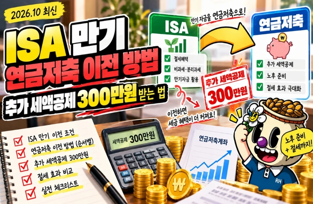 ISA 만기 연금저축 이전 방법｜추가 세액공제 300만원 받는 법 (2026년 10월 최신)