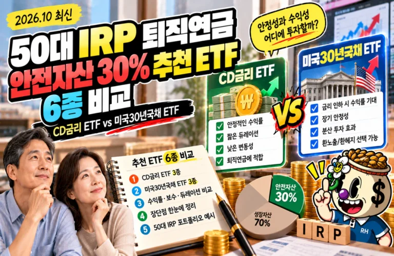 50대 IRP 퇴직연금 안전자산 30% 추천 ETF 6종 비교 (CD금리 ETF vs 미국30년국채 ETF)